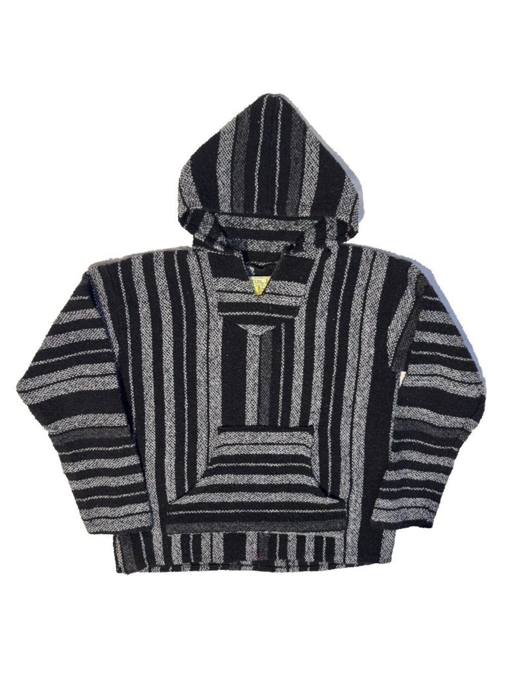 Iguana Jack Mexican Poncho Hoodie Pullover Black Drug Rug Large Surfer Skater